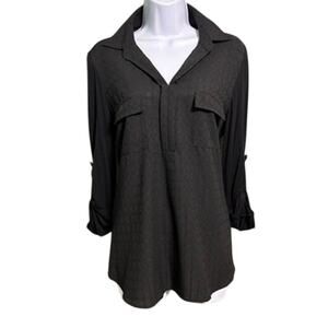 Skies Are Blue Collared Blouse Womens Medium Black Minimalist Business Casual